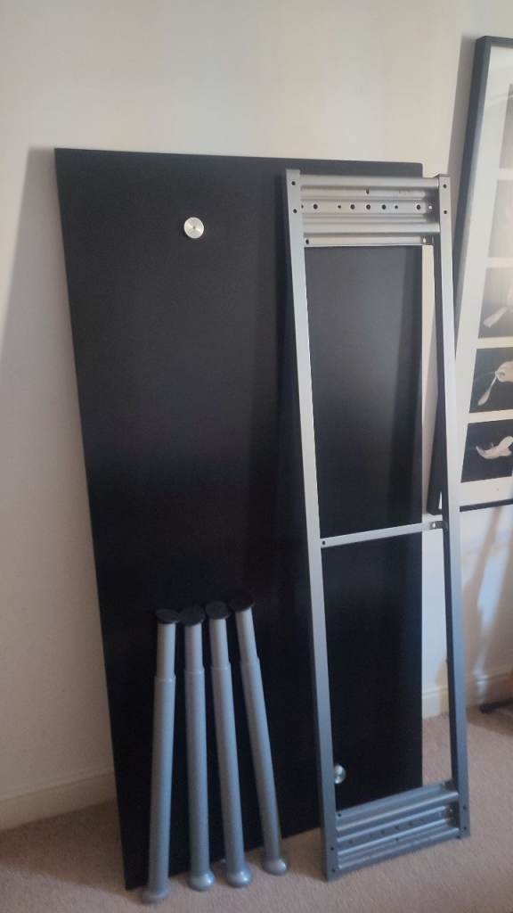 IKEA Galant Black Glass Table Top Desk w/ Adjustable Height Metal Legs