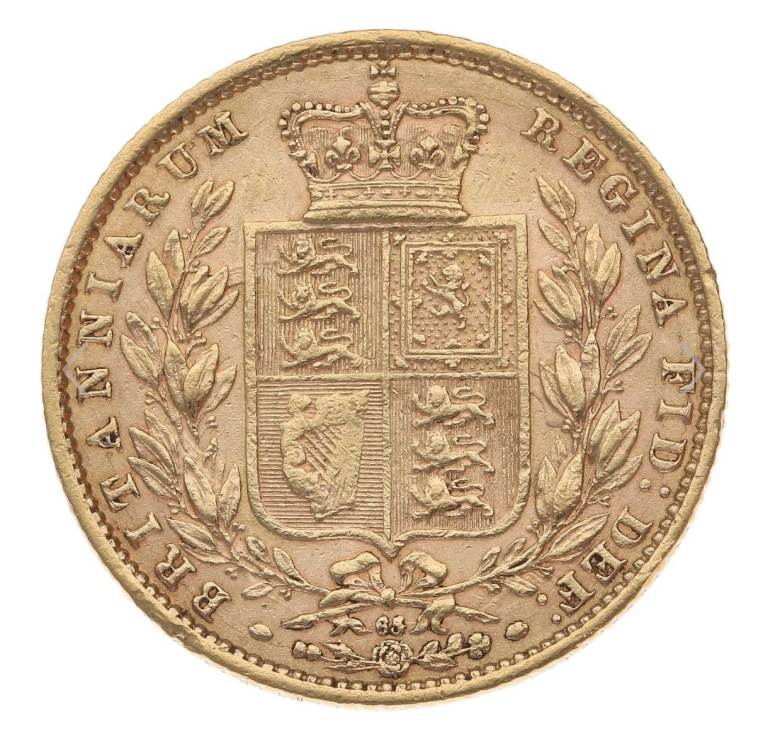 1872 Gold Sovereign Victoria Young Head Shield London VF gVF #65 over 64