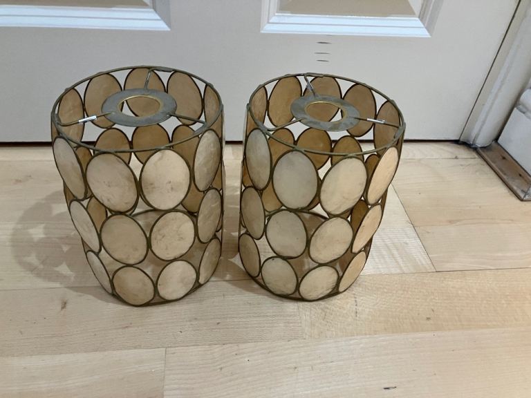 Pair of Beige Metal Light Shades with Shell Discs