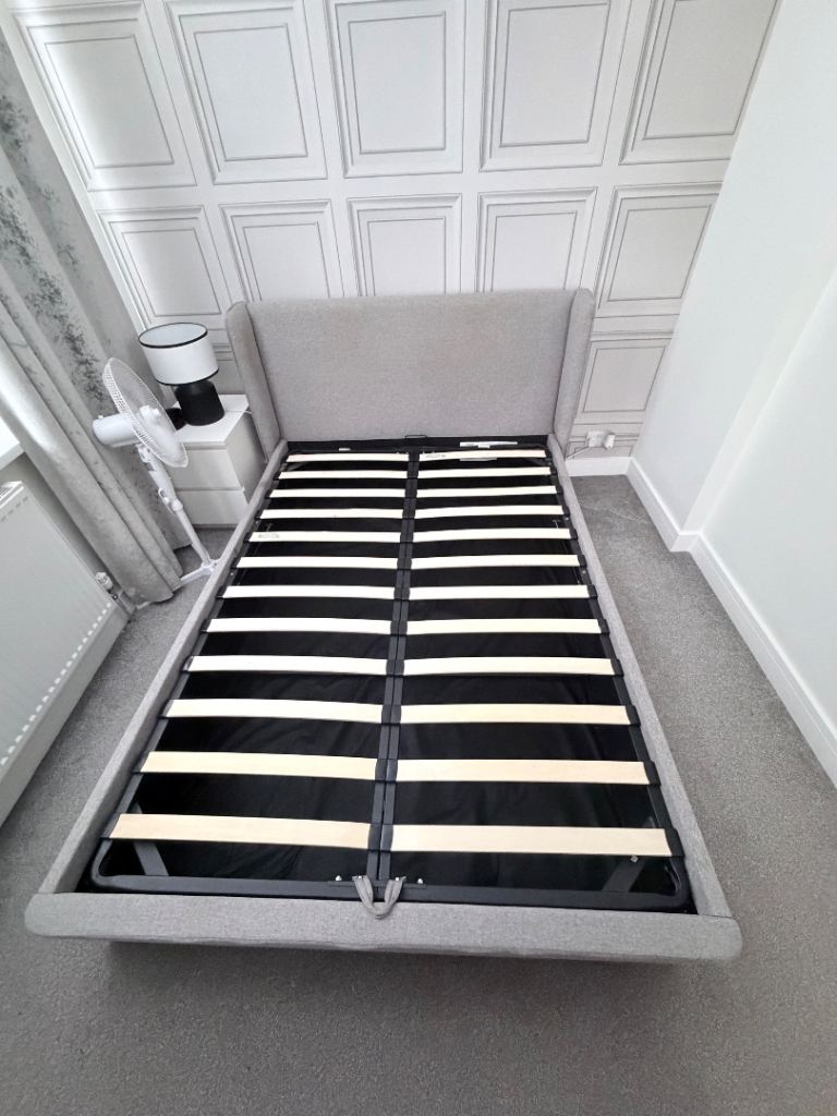 Double Ottoman Storage Bed Frame – Grey, Good Condition