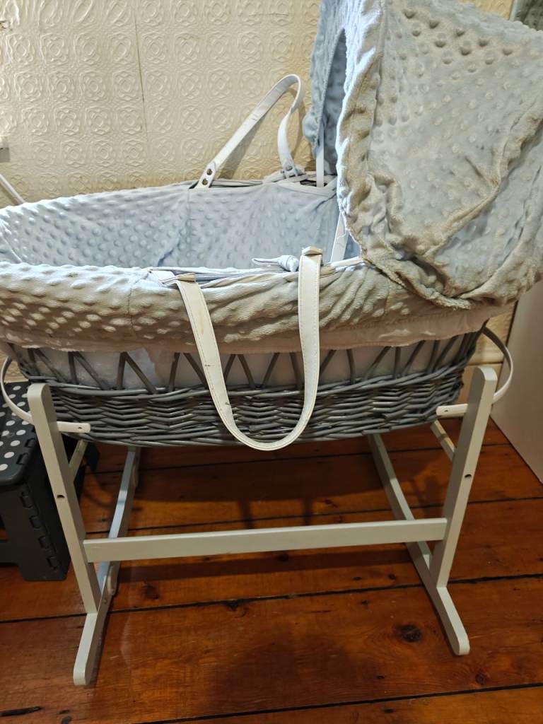 Lovely Grey Wicker Moses Basket with Stand