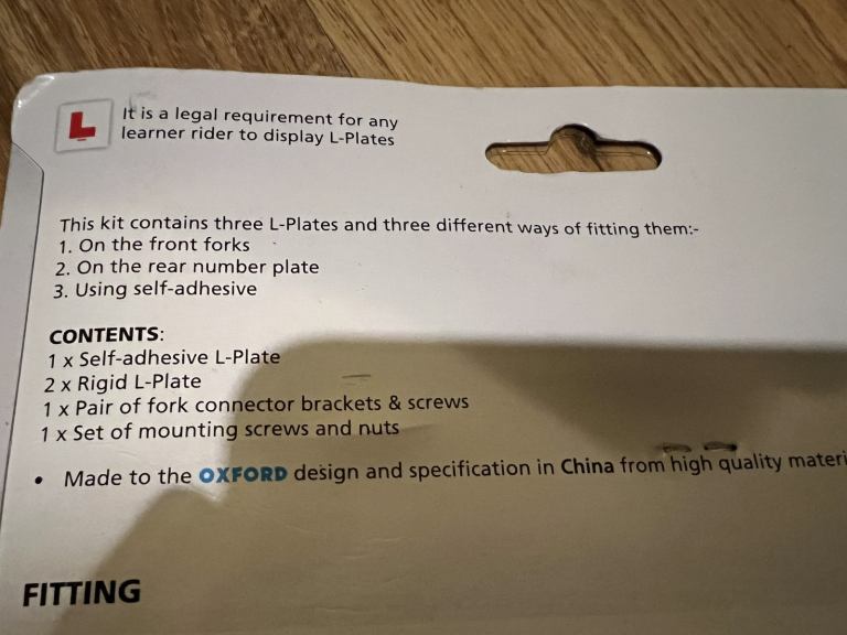 L Plate Kit Essential Motorcycle and Scooter New, Unused