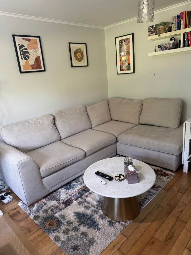 Velvet 4-Seater Split Sofa (Cream/Grey) – Delivery Available