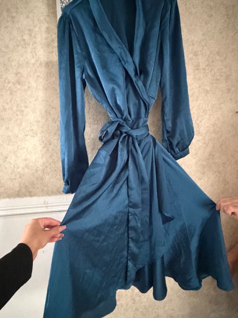 Teal Satin Wrap Dress – As Good As New