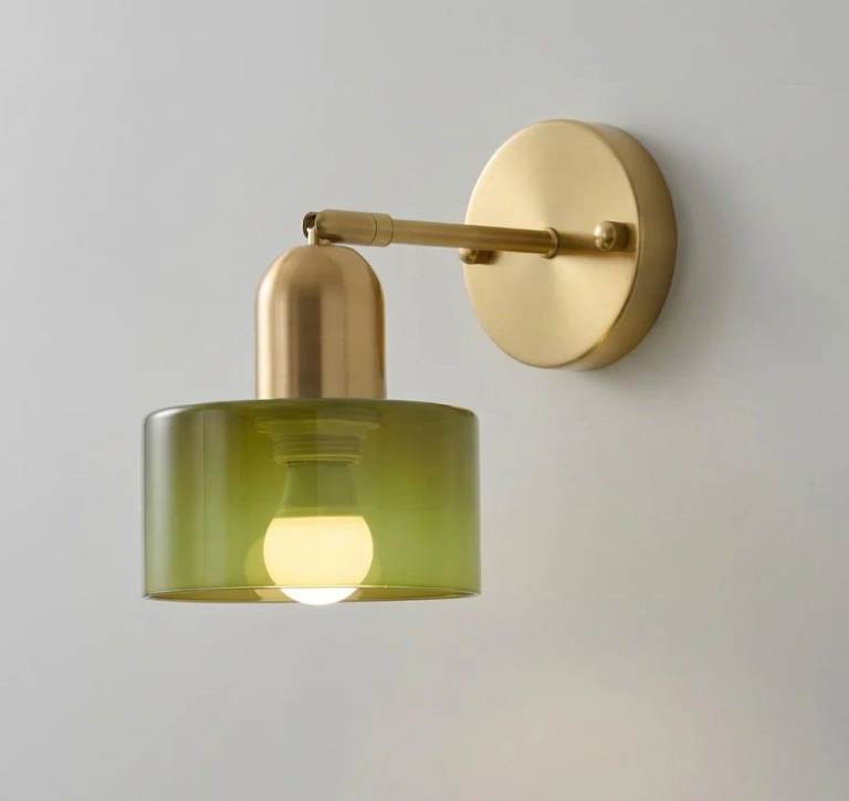 Stylish Dark Green Glass Wall Sconce Light (Dimmable) - Brass Finish