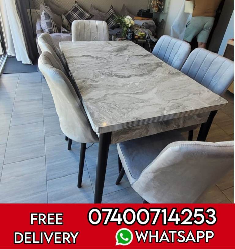 🔥 Don’t miss out — Amazing Dining Set with Marble Effect Table & Velvet 6 Chairs — limited stock