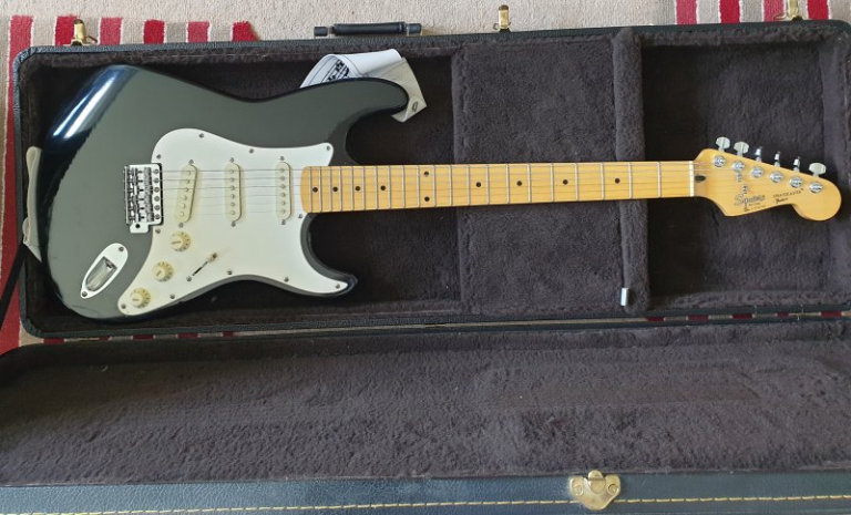 Fender Squire Stratocaster Guitar, with Marshall Amplifier and Danelectro Cool Cat Chorus effect.