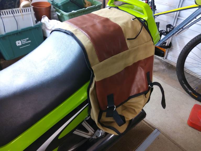 Motorcycle throw over panniers saddle bags. Motorbike foldable canvass type. Only used twice 