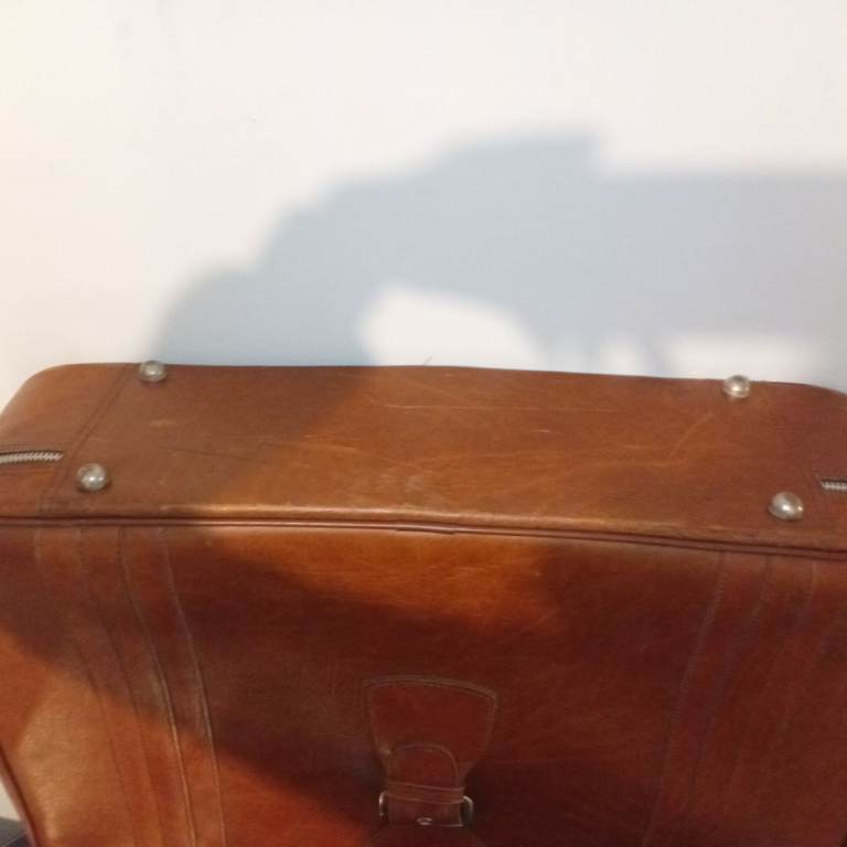 Brown leather carry suitcase 