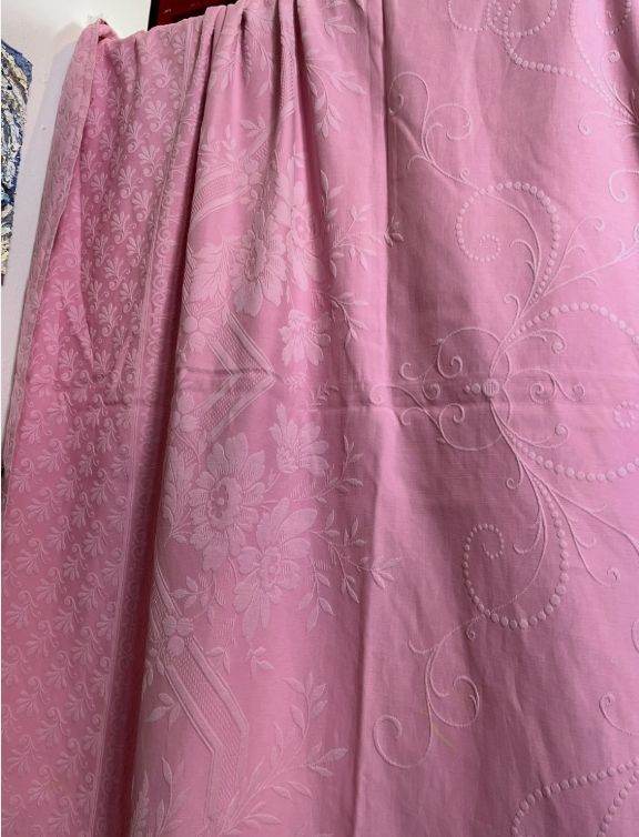 Antique Victorian Pink Cotton Marcella Coverlet Banquet Table Cloth 98" x 92"