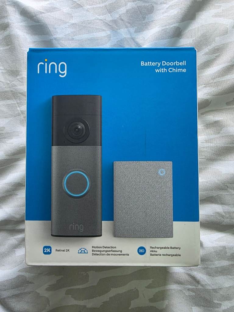 RING Battery Retinal 2K Video Doorbell Newest Gen & Chime, Speckled Gray, Sealed