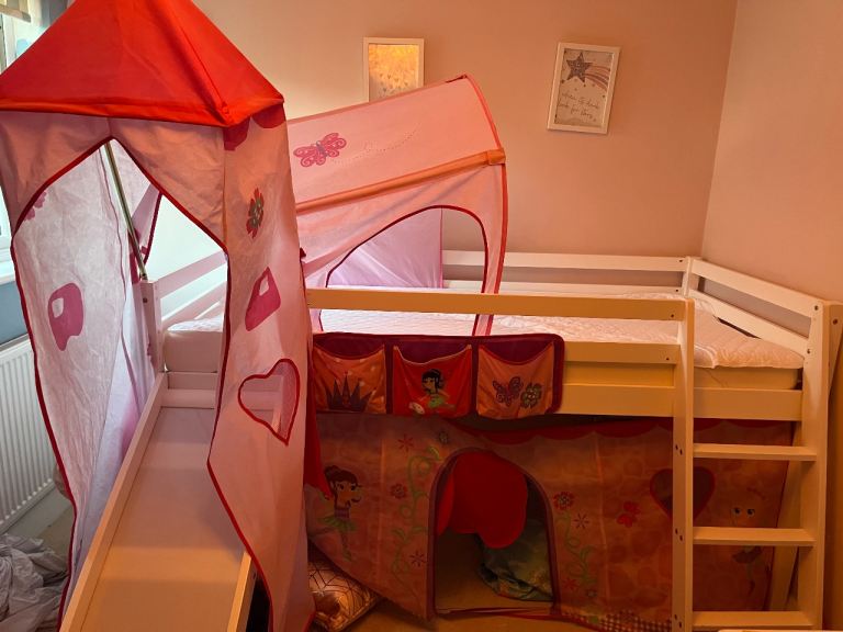 Moro Cabin Bed Midsleeper with Slide & Fairies Package in Classic White