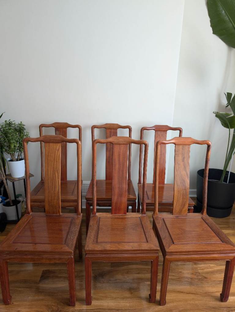 Set of 6 dining Side chairs vintage solid Chinese rosewood good condition 