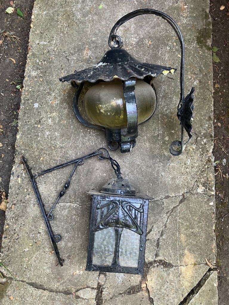 Pair of Vintage Cast Iron Outdoor Wall Lights