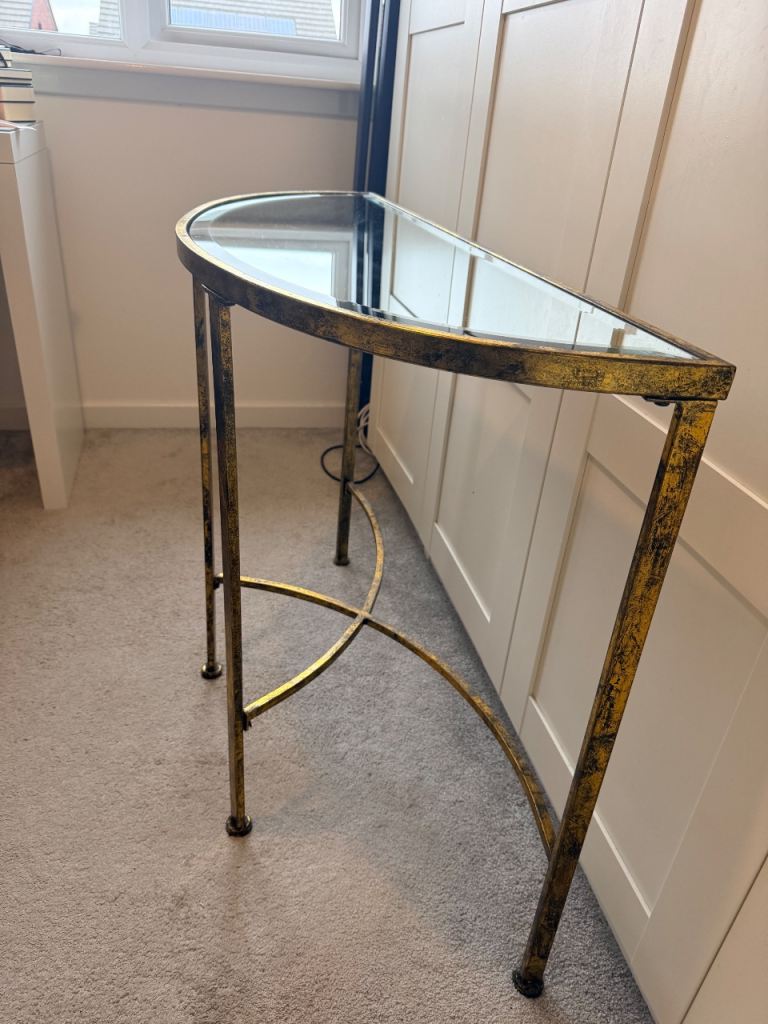 Brushed gold mirrored side table