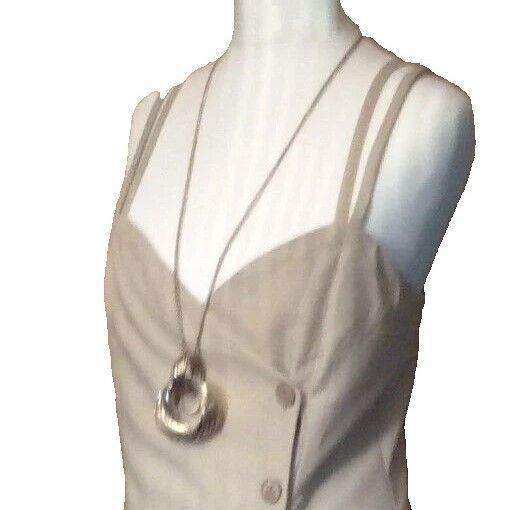 image for Beige Dual Straps Sweetheart Neckline Double Breasted Buttoned Dress. Size M.POST OR COLLECT!