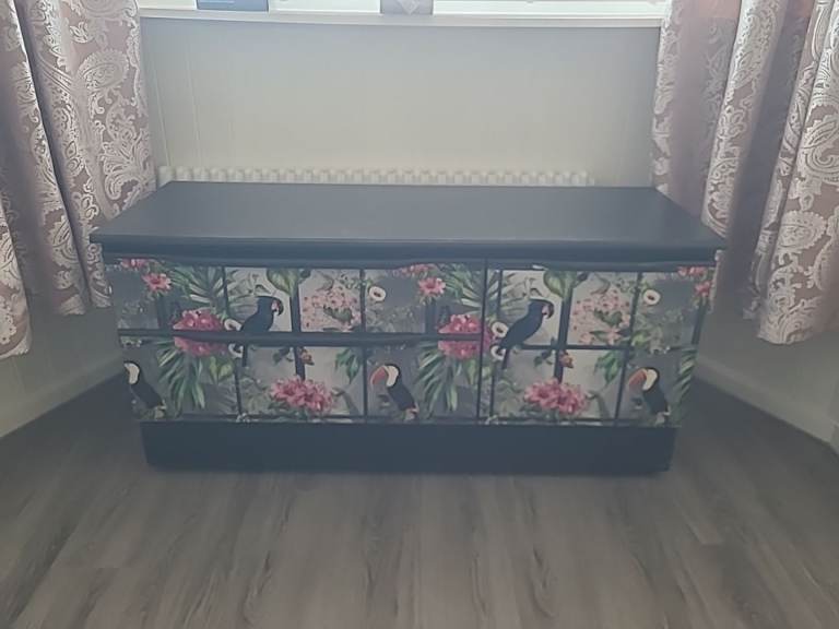 upcycled tv/storage cabinet tropical paradise