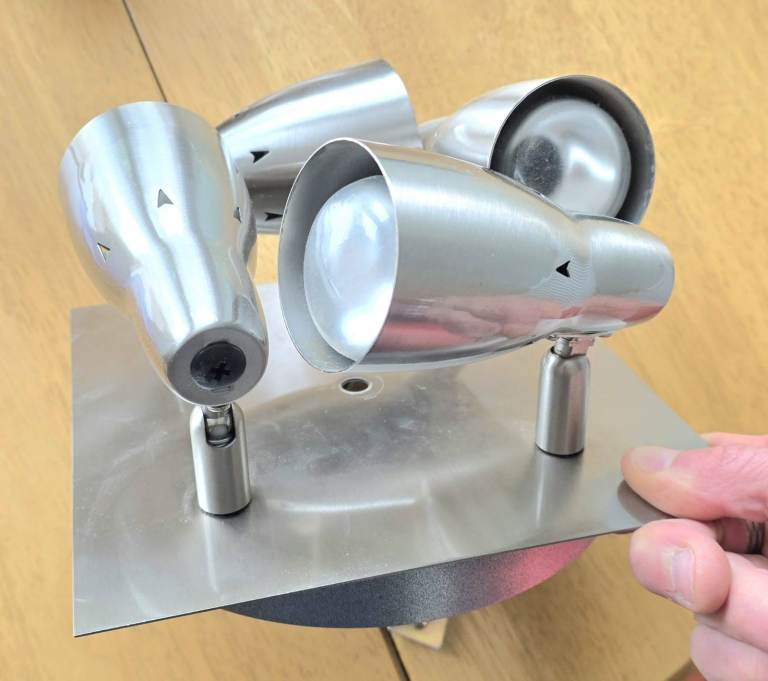 Square ceiling light fittings with 4 adjustable spots - silver finish