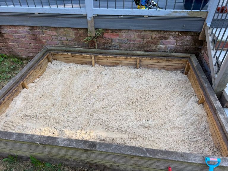 Free Wooden Sandpit with Lid. With play sand 