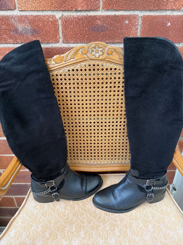 Daniel Black Leather & Suede Over The Knee Boots Size 37