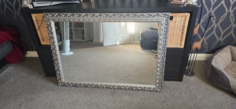 Large Silver Framed Mirror – Good Condition