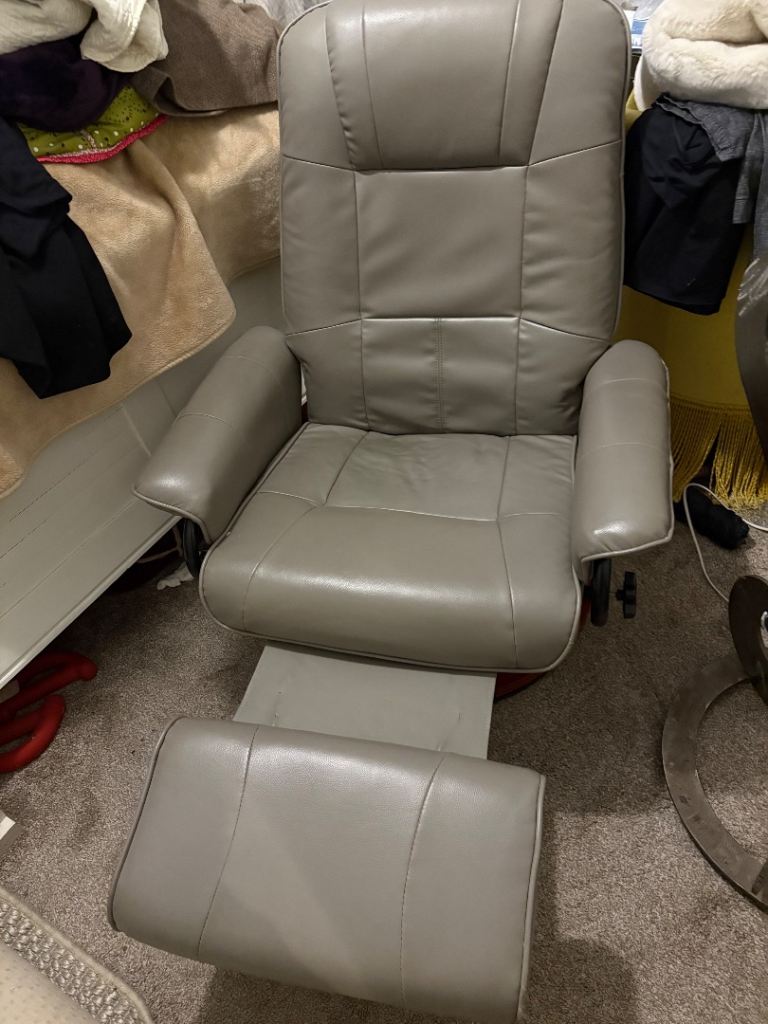 Grey leather recliner chair 