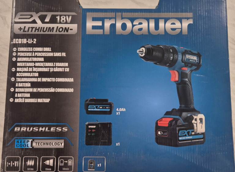 image for Erbauer 18v combi drill, 4.0 battery new