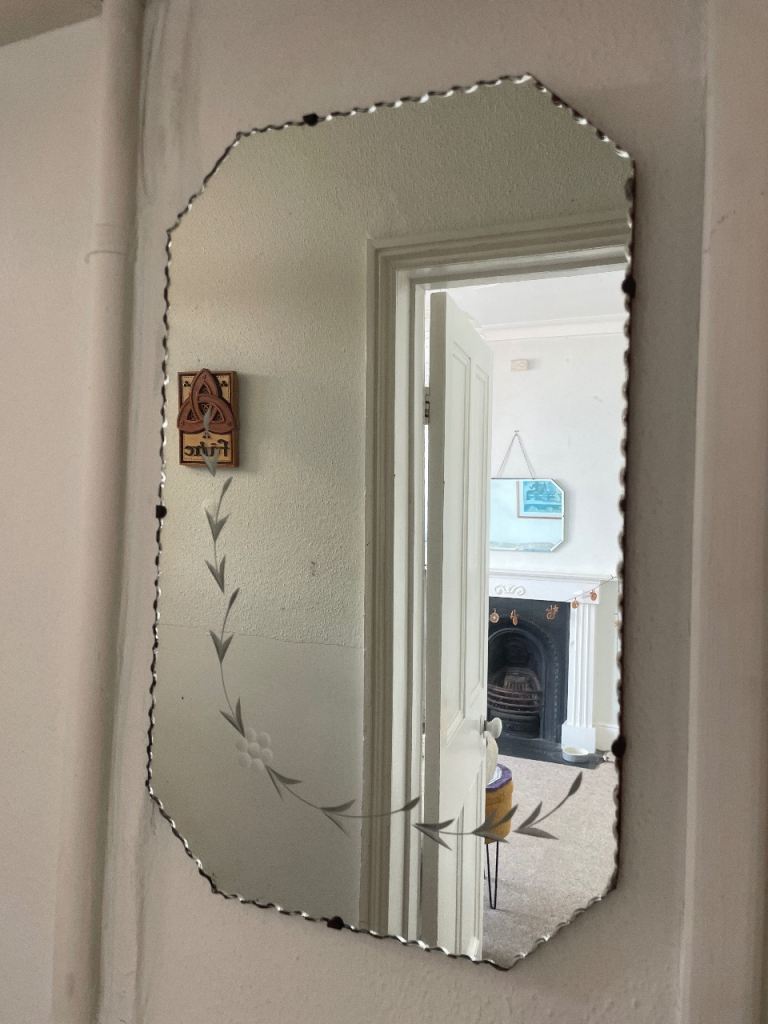 Vintage Octagonal Wall Mirror with Etched Design – Good Condition