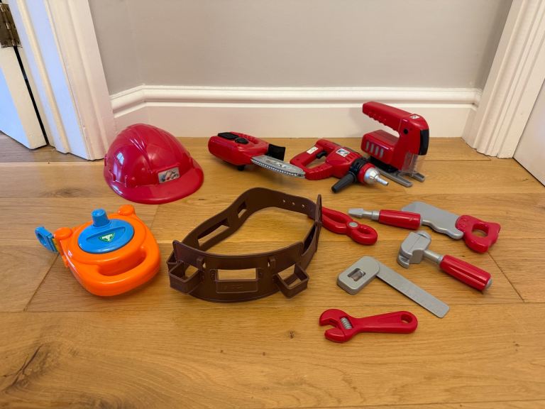 Kids tools, tool belt and helmet