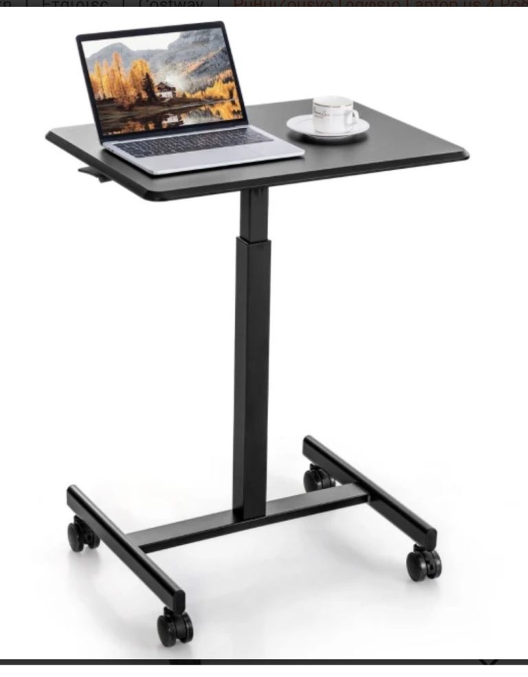 (SOLD)Adjustable Rolling Desk on Wheels – Black, Brand New