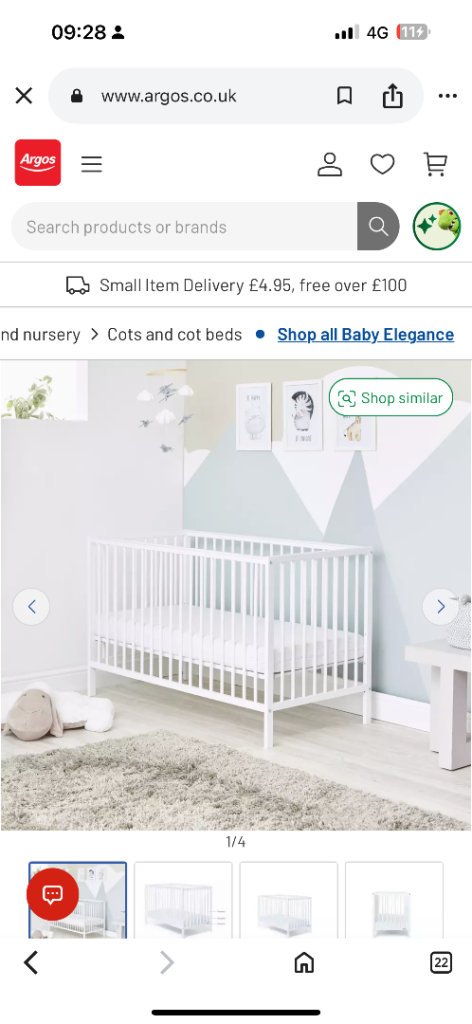 White Wooden Baby Cot Bed – Adjustable Base