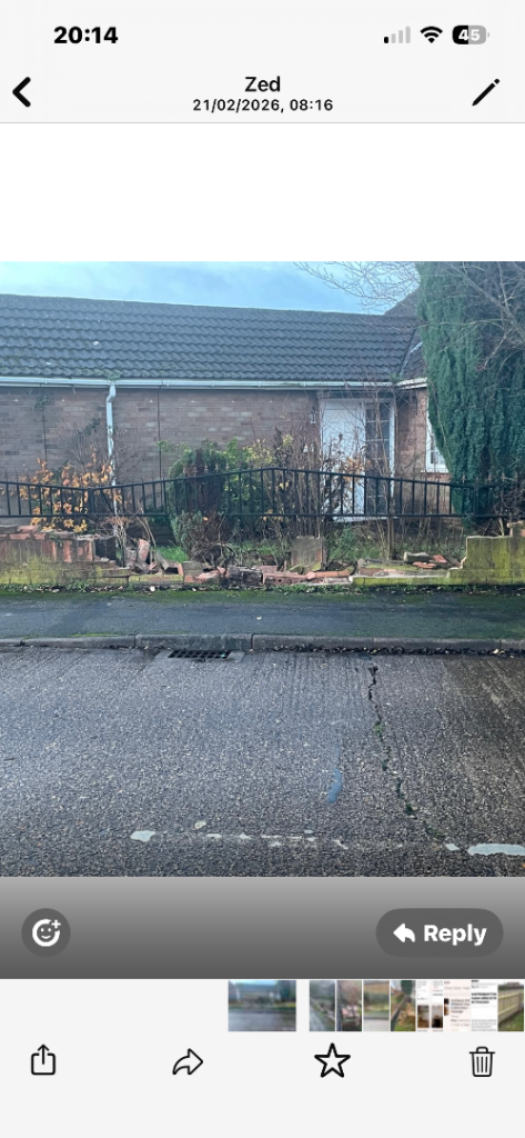 Wall needs a fresh start with new bricks and fence removed ASAP fixed price labour  .