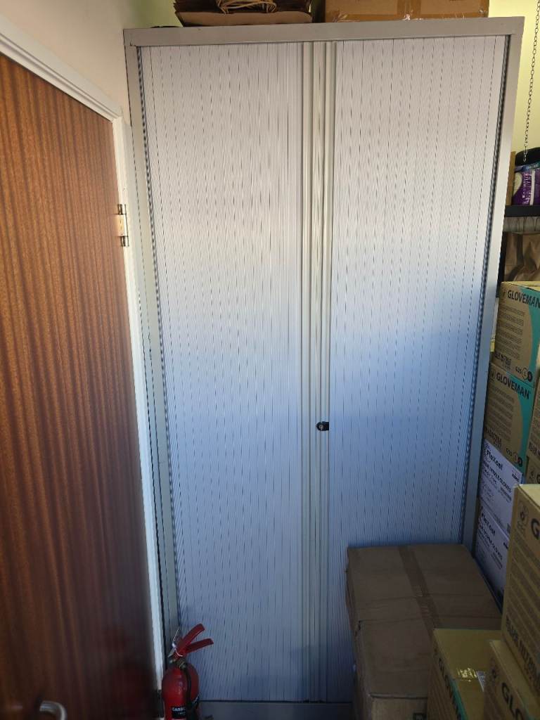 Tall Tambour Office Storage Cabinet / Filing Cupboard