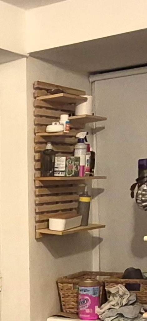 Wooden Wall-Mounted Slat Shelf with 5 Tiers