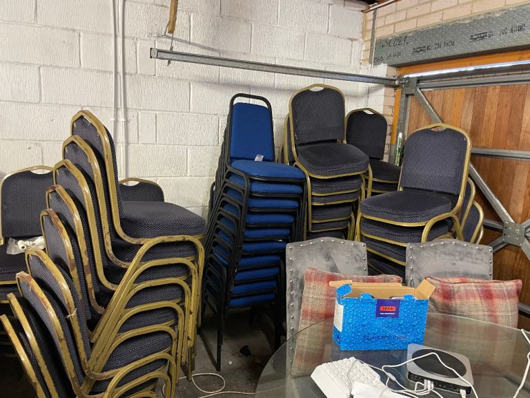Stackable Blue Fabric Chairs - Job Lot, Good Condition