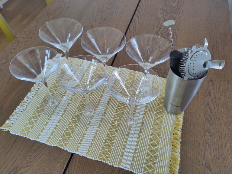 Martini Glasses Set with Cocktail Shaker – Very Good Condition