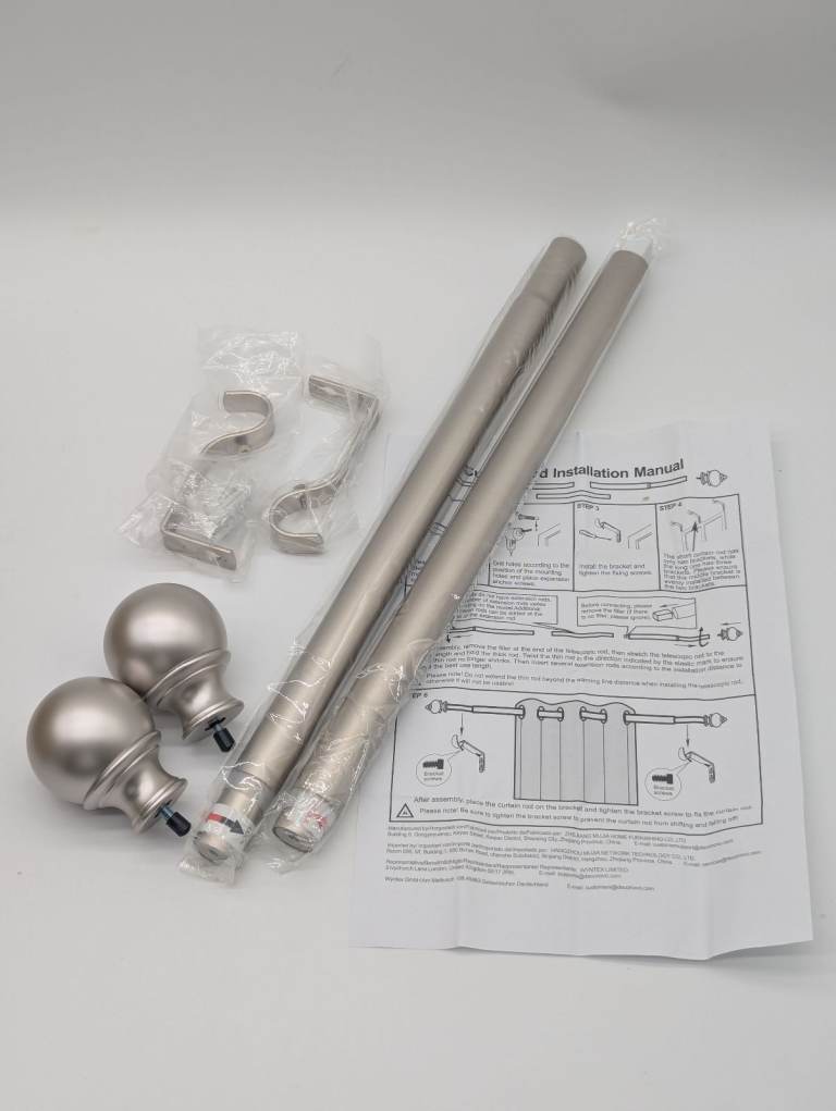 Deconovo Extendable Nickel Silver Curtain Rod 76-122cm – New