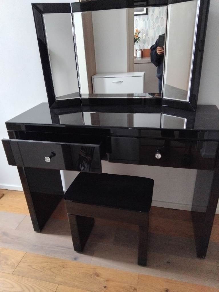 REDUCED! Black dressing table +mirror +stool 