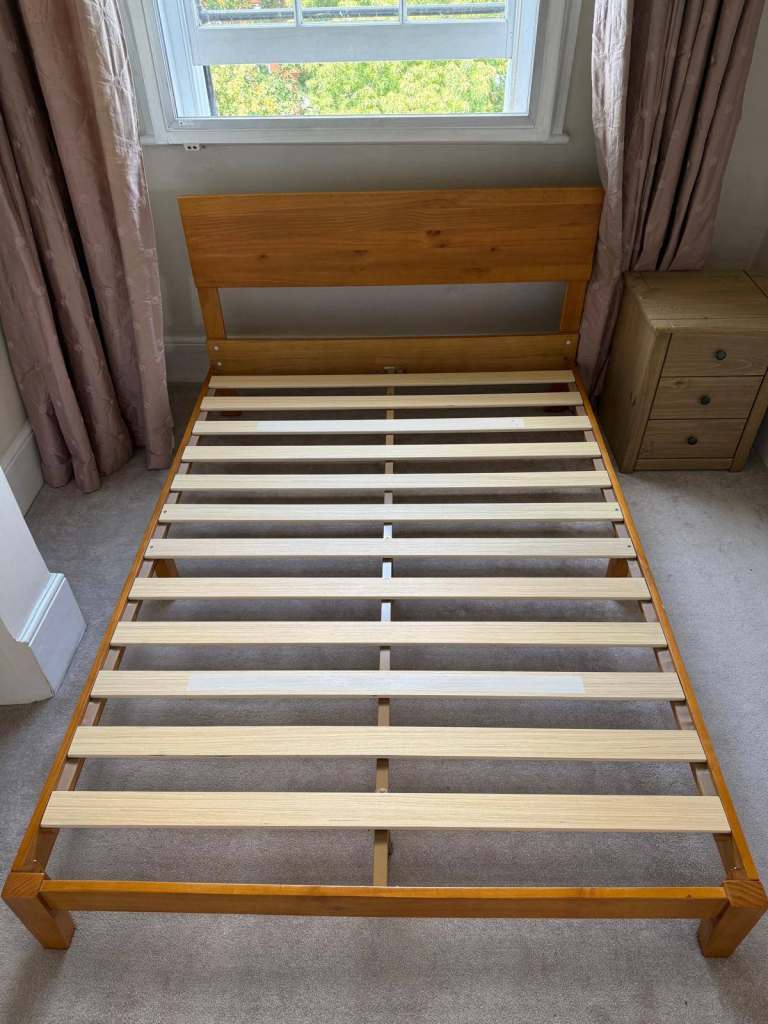 Solid Wood Double Bed Frame with Headboard - Excellent Condition