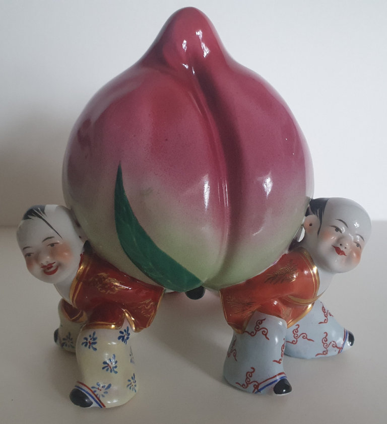 Chinese Boys Holding Longevity Peach Vintage/Antique Figurine