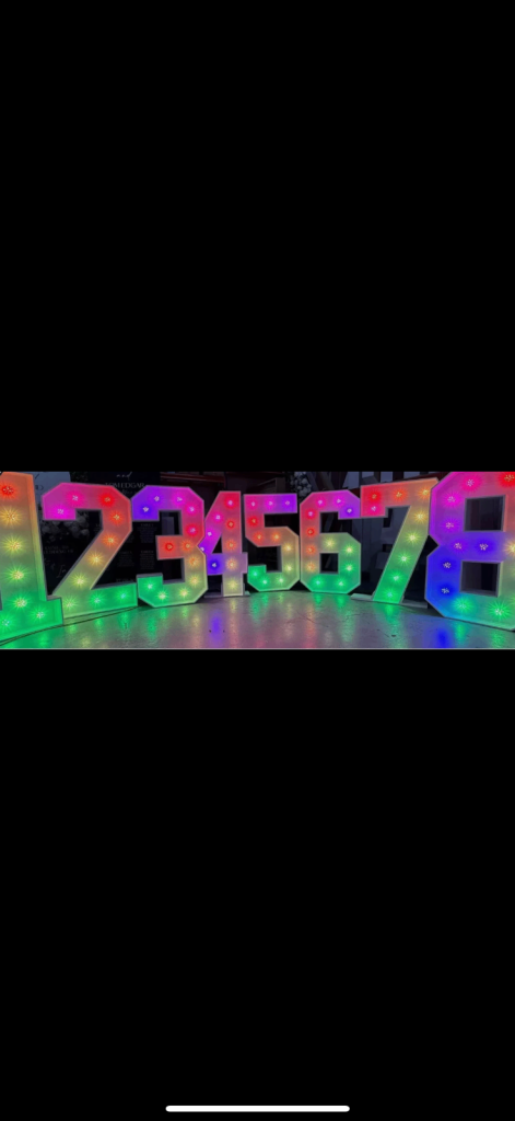 4ft Multi-coloured Marquee numbers Brand New Never Used. Numbers 0-9 Available