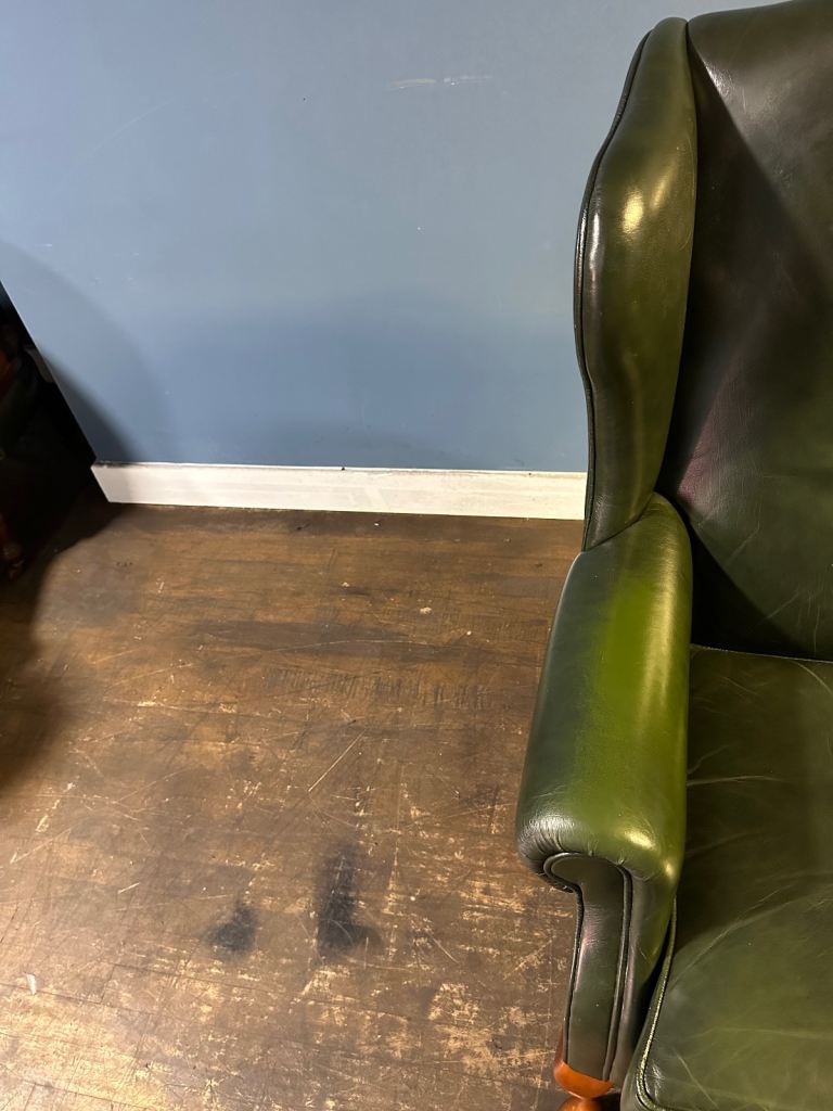 Superb green leather chesterfield Queen Anne armchair Uk delivery 