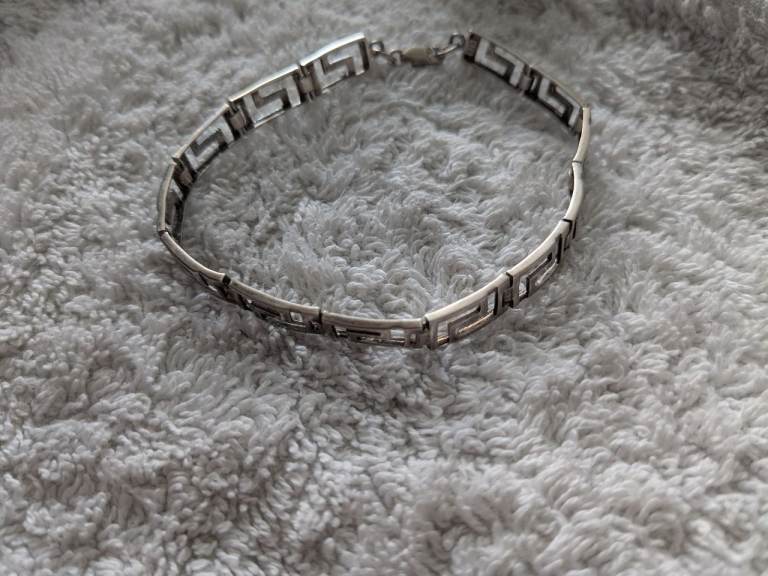 Boxed Vintage 925 Sterling Silver Greek Key Meander Link Panel Bracelet