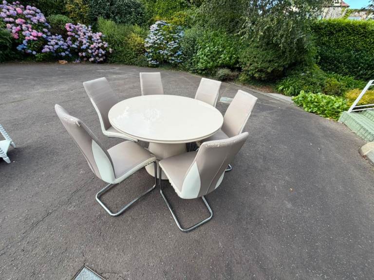 Cream gloss dining table £120 chairs free (have some marks)