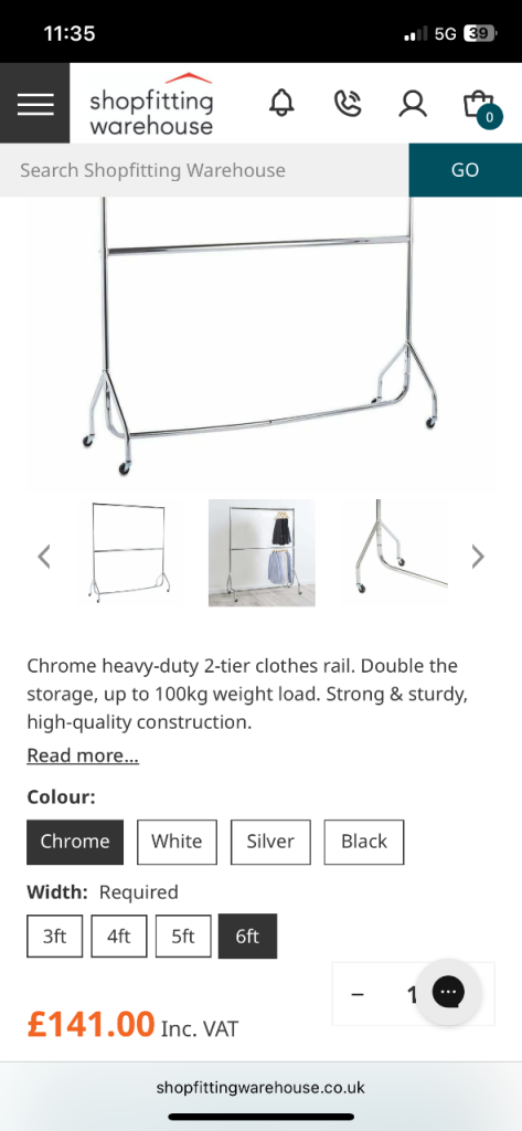 Chrome clothing rail 2 tier 
