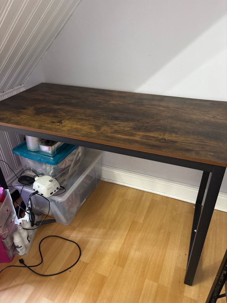 Solid Brown Desk with Black Metal Legs