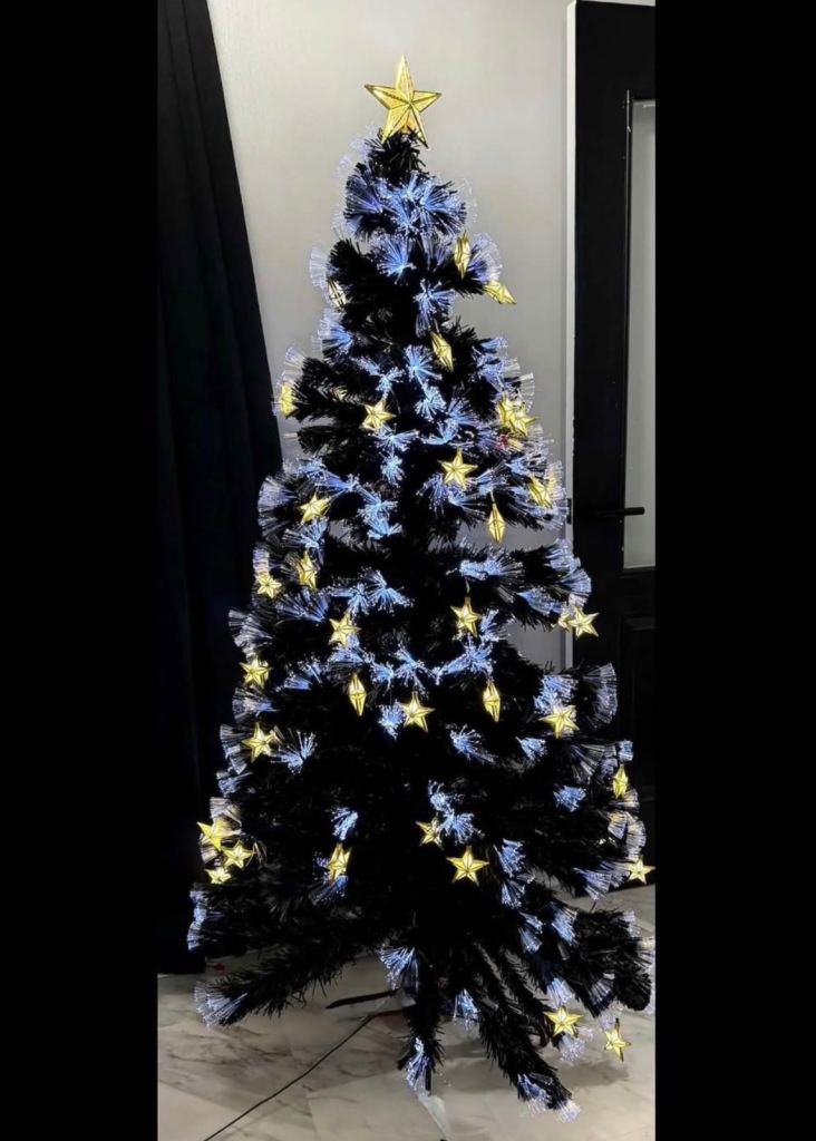 Black Fibre Optic Christmas Tree with Twinkling LED Stars