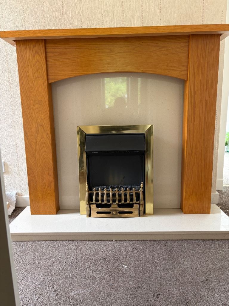 Wooden Fireplace Surround with Brass Electric Fire