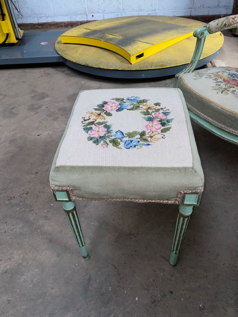 TWO QUEEN ANNE FABRIC CHAIRS & MATCHING STOOL GREAT PRE-LOVED CONDITION ,FREE LOCAL DELIVERY