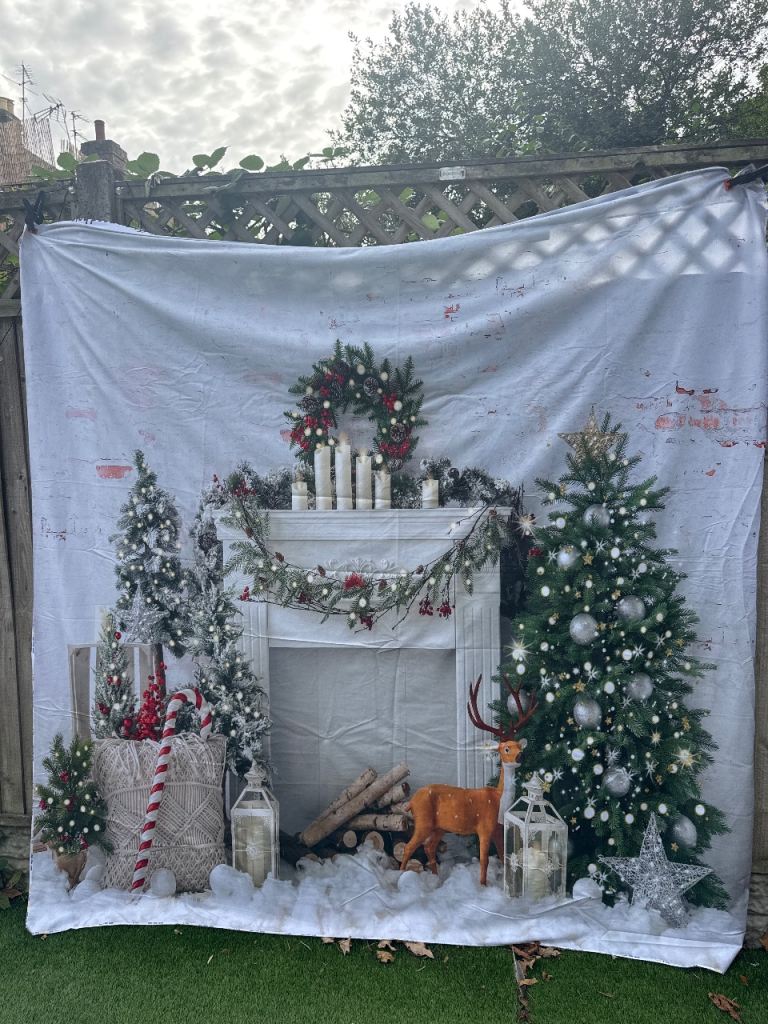 Large Christmas Fireplace Backdrop – Good Condition